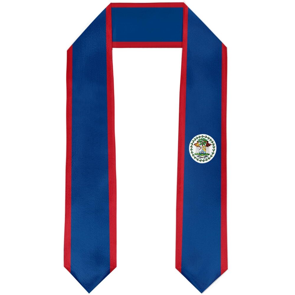 9031 Belize Flag Graduation Stole Satin Sash Scarf for Study Aboard